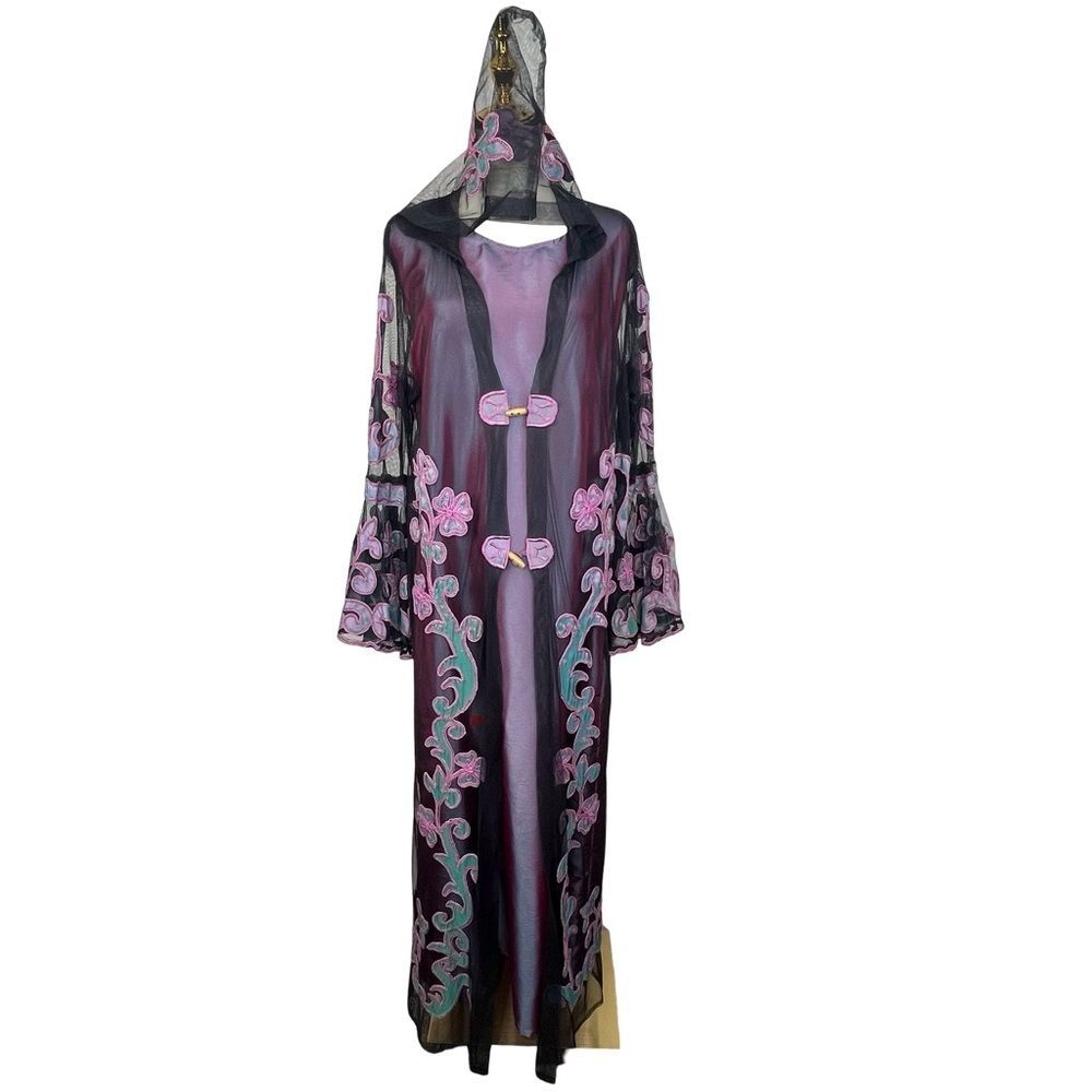 Iridescent Sheath Dress + Embroidered Mesh Overlay • Fairycore Ensemble